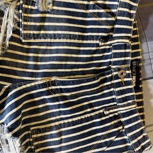 Fashion Nova Blue and White Striped Denim Shorts